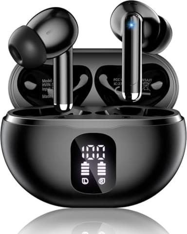 Wireless Earbuds, Bluetooth 5.4 Headphones with 50H Playback, Deep Bass Stereo Ear Buds Clear Calls with LED Power Display, Wireless Headphones with Noise Cancelling Mic for Phone/Laptop, Carbon black