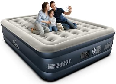 iDOO Air Mattress Queen with Built in Pump, 18" Comfort Inflatable Mattress, 3 Mins Inflation Blow up Mattress for Home Guest & Travel, Queen Size Air Bed, Matelas Gonflable
