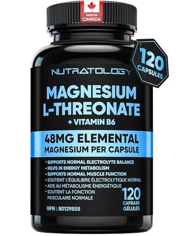 Nutratology® Magnesium L-Threonate + Vitamin B6 | Canadian-Made | Formulated To Help Support Heart & Muscle Function - Balances Electrolytes, Supports Energy Metabolism & Tissue Formation - 120 Count