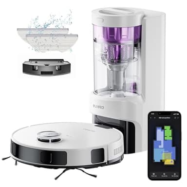 Eureka E10s Robot Vacuum with Bagless Self Emptying Station, Robotic Vacuum and Mop Combo, 45-Day Capacity, 4000Pa Suction for Pet Hair, Carpet&Floor, Auto Lifting Mop, App Control, White