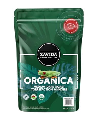 Zavida Organica Premium Whole Bean Coffee, Medium Dark Roast, RFA 100%, Kosher, Halal, Organic, 2 Pound Bag