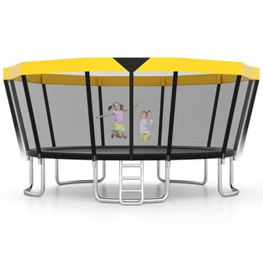 GYMAX Trampoline Outdoor, ASTM Approved Recreational Trampoline with Safety Enclosure Net & Non-Slip Ladder for Kids & Adults, Anti-Rust Large Rebounder Trampolines for Outside, Backyard (15 FT)
