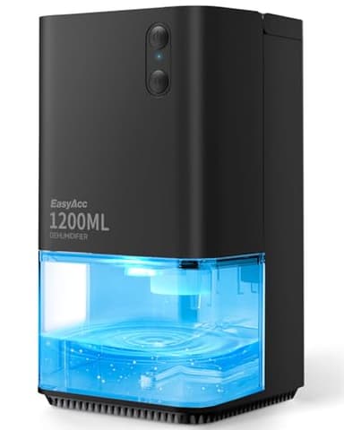 EasyAcc Dehumidifiers for Home Basements, 40oz Air Dehumidifier for Home(450sq ft) with Handle/7 LED Lights, Ultra Quiet & Auto Shut off Dehumidifiers for Bedroom Bathroom Closet RV 1200ml Black
