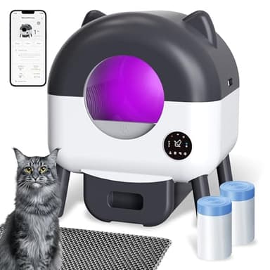 Self Cleaning Litter Box, MeowWhimsy Extra Large Automatic Litter Box Cleaning Robot S7 for Cats, Litiere Pour Chat Autonettoyan, Smart Safety Sensors-App Control-Low Noise, Washable Tray,40pcs Bag
