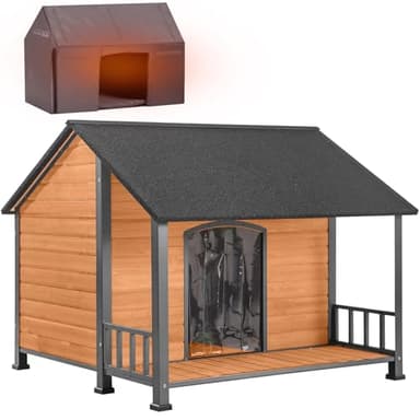 Aivituvin Dog House Outdoor Insulated Large Puppy Kennel with Metal Frame 47.2" L for Medium to Large Dogs Weatherproof with Removable Floors, Raised Feet, PVC Curtain (Brown, XXL with Liner)