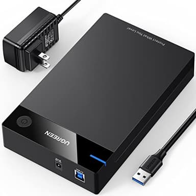 UGREEN Hard Drive Enclosure for 3.5 2.5 Inch SATA SSD HDD, USB 3.0 to SATA III II I External SSD Case with 12V Power Adapter, 20TB Max, Tool Free Design