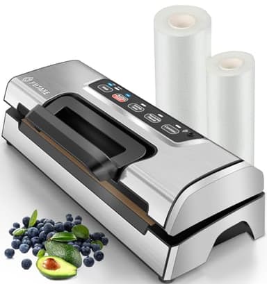Vacuum Sealer Machine, Potane Commercial Pro Vacuum Food Sealer with Easy-Lock Handle, Built-in Cutter and Bag Storage, Dry&Moist Food Modes, Auto&Manual Sealing Options, 2 Bags Rolls, Stainless Steel