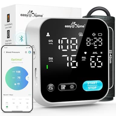 Bluetooth Blood Pressure Machine for Home Use – Easy@Home Smart BP Monitor with Free MyHeartPal App, Voice Function & LED Screen, Supports Apple & Android Devices, EBP-703T