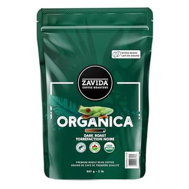 Zavida Organica Dark Premium Whole Bean Coffee, Dark Roast, RFA 100%, Kosher, Halal, Organic, 2 Pound Bag