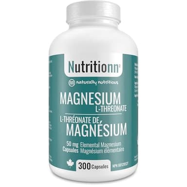 Magnesium L-Threonate Supplement - 300 Capsules x 50 mg Elemental (Usable) Magnesium - Non-Buffered (Not Mixed), High Absorption, No Additives - Made in Canada, Third-Party Tested - Nutritionn