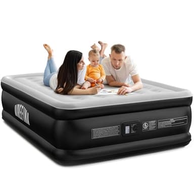 Airefina Air Mattress Queen with Built-in Pump, 18" Portable Inflatable Mattress, 3 Mins Inflation/Deflation Blow Up Mattress with Carrying Bag for Home, Guest, Camping, Matelas Gonflable, Air Bed