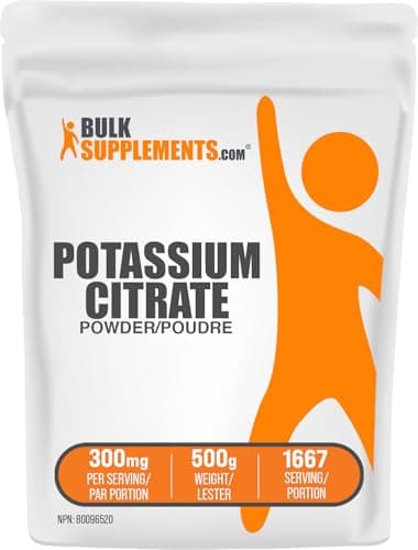 BulkSupplements.com Potassium Citrate Powder - Potassium Supplement, Unflavored & Gluten Free, 300mg per Serving, 500g (1.1 lbs) (Pack of 1)