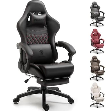 Dowinx Gaming Chair Big and Tall, Ergonomic Computer Chair with Footrest and Massage Lumbar Support, High Back Comfortable Gamer Chair for Adults 400Lbs PU Leather for Office Game, Black