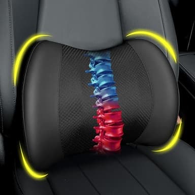 Lumbar Support Pillow: Memory Foam Lumbar Pillow for Lower Back Pain Relief - Car Back Cushion for Driving - Lumbar Support for Car-Office Chair, Wheelchair - Black