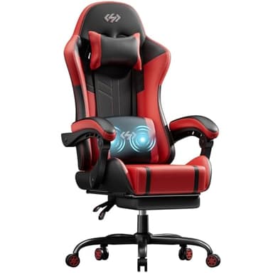 HLDIRECT Gaming Chair, Video Game Chair with Pocket Spring Cushion, Ergonomic Computer Chair for Adults with Headrest and Massage Lumbar Support, Swivel PU Leather Office Chair (Red&Black)