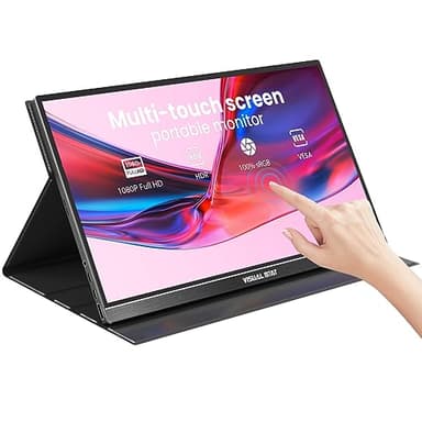 15.6" Touchscreen Portable Monitor, 1080P Full HD IPS Display, USB-C&HDMI External Screen with 10-Point Touch, Smart Cover, Dual Speakers, Slim Monitor for Laptop, PC, Phone & Gaming Devices