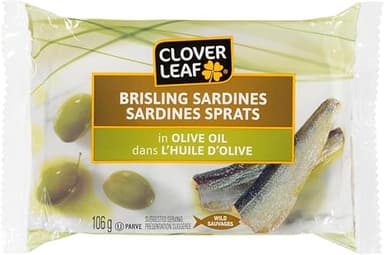 Clover Leaf Brisling Sardines in Olive Oil - 106g, 12 Count - Canned Fish - High in Protein, 16g Per 80g Serving Drained - Source of Omega-3, Iron, Vitamin D, Calcium