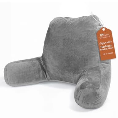 Sasttie Reading Pillow for Bed Adult, Velvet Back Pillow for Bed Sitting, Back-Rest Sit-Up Support Cushion, College Dorm Essentials for Girls and Boys, Dark Grey