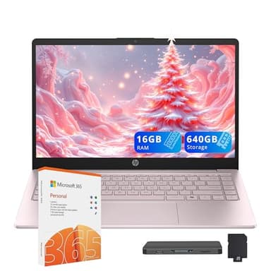 HP Stream 14" HD Business Laptop, Intel Processor N150, 16GB RAM, 640GB Storage (128GB UFS+512GB Docking Station Set), Intel Graphics, 720p HD Camera, Wi-Fi, Year Office 365, Windows 11 S, Pink