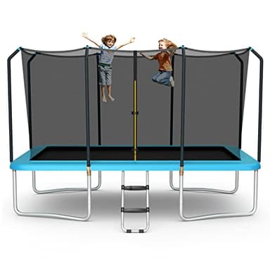 Goplus 8FT x 14FT Rectangular Trampoline, 440LBS Bearing Recreational Trampolines w/Enclosure Net & Non-Slip Ladder, Waterproof Pad, ASTM Approved Bounce Outdoor Trampoline for Kids Adults (Blue)