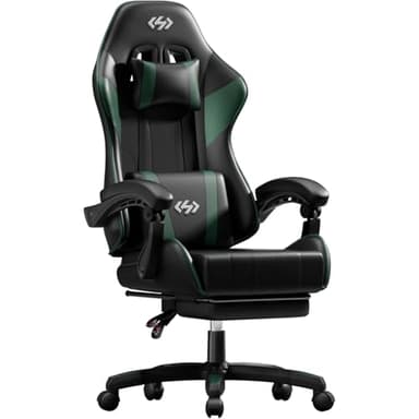 HLDIRECT Gaming Chair for Adults, Ergonomic Computer Chair with Footrest & Linkage Armrest, High Back Gamer Chair with Lumbar Support, Adjustable Game Chair, 360° Swivel, 300LBS (Black&Green)