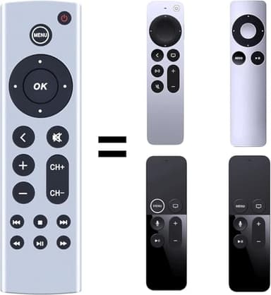 New Universal Replacement Remote Control Compatible for Apple TV 4K，Gen 1/2/3/4，HD A2843 A2737 A2169 A1842 A1625 A1427 A1469 A1378 A1218，for MA711 MC572 MD199 A1625 MLNC2 MQD22 (No Voice Function)