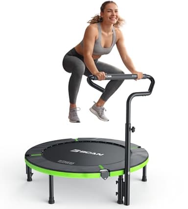 BCAN 40"/48" Foldable Mini Trampoline, Rebounder Trampoline for Adults, U/T Shape Adjustable Foam Handle, Exercise Rebounder for Kids Adults Indoor/Garden Workout, Max Load 330lbs/440lbs
