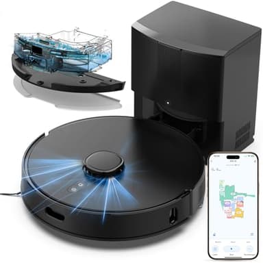 Robot Vacuum and Mop Self-Emptying with 8,000Pa Suction, LiDAR Navigation, Home Mapping, 75-Day Capacity, No-Go Zones, 150 Mins, APP＆Voice Control for Pet Hair, Hard Floors, Carpets, E10+
