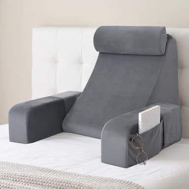 ENITYA Reading Pillow for Sitting in Bed Adult, Back Pillow for Bed Sitting up, Backrest Cushion, Lounging/Reading/Gaming/Resting/Watching TV, Bedrest, Couch or Floor, Medium 19"(Grey)