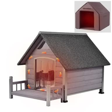 Dog House with Insulated Liner, Waterproof Dog Kennel for Small to Large Sized Dogs, Outdoor Doghouse 100% Insulated Puppy Shelter with Elevated Floor for Winter (Grey, Large with Liner)