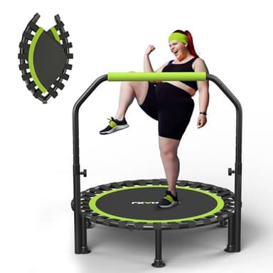 Foldable Mini Trampoline, 40" Rebounder Trampoline for Adults & Kids, 450lbs Capacity with U-Shaped Adjustable Bar, Indoor Fitness Workout Exercise Equipment