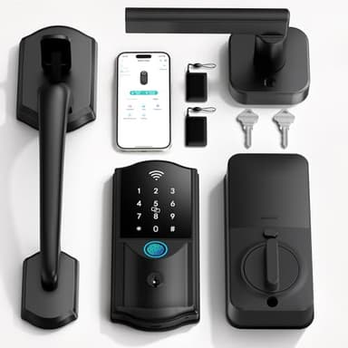 Firstriver Smart Front Door Lock and Handle Set with Built-in WiFi, Fingerprint Keyless Entry Door Lock, Keypad, App Control, Auto Lock, Alexa & Google Assistant, Black