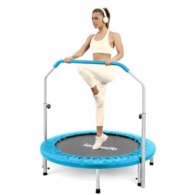 SereneLife 40" Foldable Mini Trampoline - Compact Fitness Trampoline for Kids Adults, Exercise Rebounder with Foam Handle, Indoor/Garden Workout Equipment, Max Load 150/220 lbs