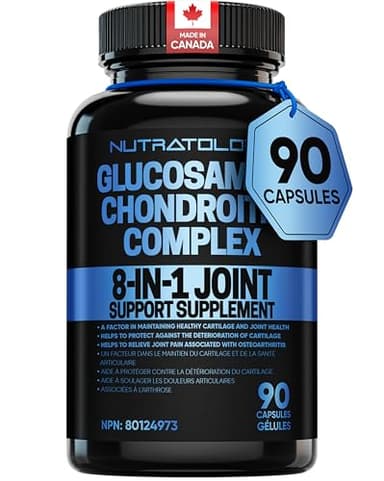 Nutratology® Glucosamine Joint Supplement with Chondroitin, MSM & Turmeric | Canadian-Made | Joint Pain Relief Supplements - 1500MG Glucosamine - Supports Healthy Joints & Cartilage - 90 Capsules