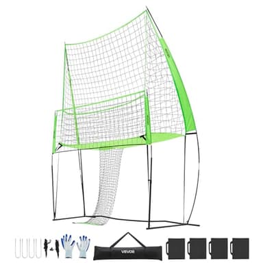 VEVOR Volleyball Training Net System, Freely Height-Adjustable Practice Equipment with Ball Return, 8x11ft Portable Net Station, Easy Setup for Backyard Indoor Outdoor Serving Spiking Improve Accuracy