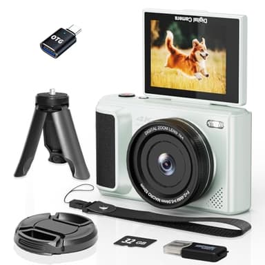 ARNSSIEN 4K Digital Camera with 2.8" 180° Flip Screen for Vlogging - Camara Fotografica Compact Camera Easy Carry |16X Digital Zoom, 32GB Memory Card with 1500MAh Battery for 2-Hour Recording-White Y1