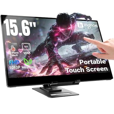 Ingnok Portable Monitor,15.6Inch 10-Point Touchscreen Monitor,FHD 1080P EyeCare Laptop Screen Extender with Adjustable Stand&Speakers, USB C HDMI for Laptop,Mac,PS4/5