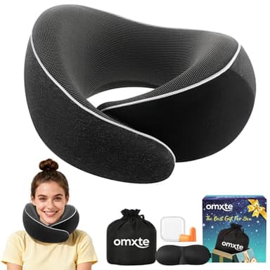 Travel Neck Pillow for Airplane – Memory Foam Neck Pillow for Travel, Ergonomic Neck Support Pillow for Sleeping on Plane, Comfortable Portable Travel Pillow for Flights, Car, Office