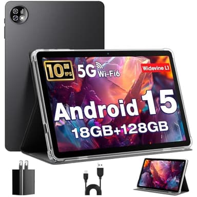 Tablette Android, Android Tablets 10 Inch, Octa-Core Tablet, 18GB+128GB, 1TB Expand, 1280x800 IPS HD Display, GPS, Widevine L1, 5G+2.4G WiFi, 5MP+8MP Dual Camera, Bluetooth5.4, 6000mAh, Black