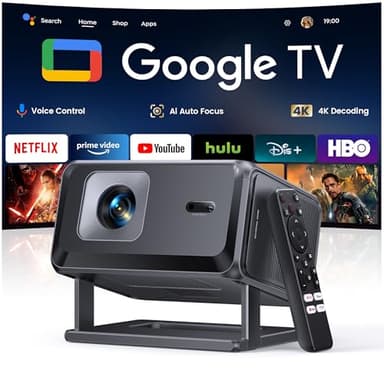 Smart Projector 4K【Google TV Built-in】Short Throw Mini Projectors, Portable Projecteur with Auto Focus & Keystone| Compatible with Netflix, 1080P Movie Projector WiFi6 & Bluetooth 5.3 for Home/Outdoor