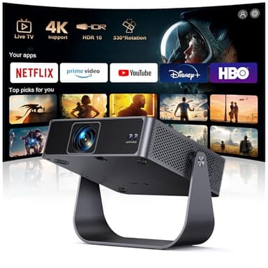 Smart Projector【Officially-Licensed Apps/Live TV】 Mini Projector 4K Support HDMI ARC, PUTRIMS S36 Native 1080P Portable Projector with AI Autofocus/Keystone, WiFi6/Bluetooth Projecteur with 330°Stand