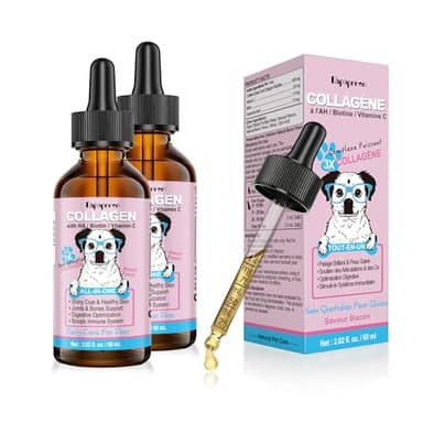2 Pack Liquid Collagen for Dogs & Cats - Bacon Flavor - Promotes Healthy Skin, Coat & Joint Flexibility - with Biotin, HA & Vitamin C - 2x60ml with Calibrated Dropper