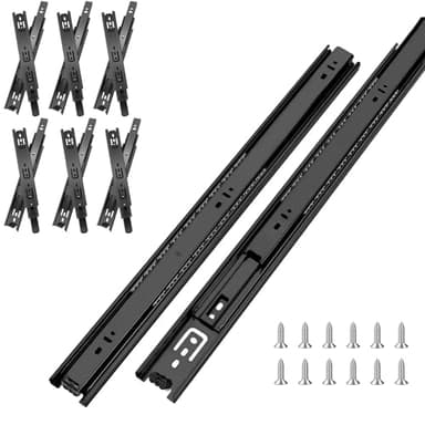 20 inch Drawer Slides 6 Pairs (12pcs) Full Extension Ball Bearing Drawer Slide 3 fold Full Stretch Side Mount Drawer Slides 100 LB Capacity Drawer Slide 20" Black