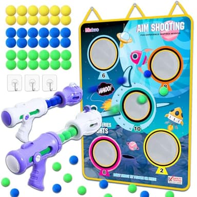 Shooting Game Toy for Kids Boys/Girls Age 6,7,8,9,10+ Years Old-2pk Air Pump Guns & Super Large Shooting Target & 36 Foam Balls,Indoor/Outdoor Travel Toys, Birthday for Boys