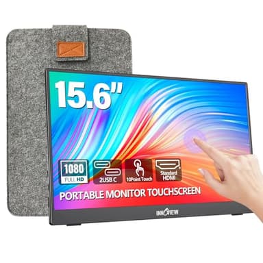 InnoView Portable Monitor Touchscreen 15.6" 1080P 10-Point Touch Screen Monitor Portable with Protective Sleeve Built-in Stand, 1200:1 HDMI USB C Travel Monitors for Laptop, PC, Mac, Phone, Switch