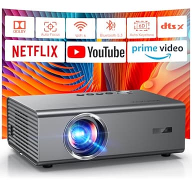 [1500ANSI/Built in Apps/32W Dolby Audio] Projector 4K with WiFi and Bluetooth, Auto Focus 6D Keystone Smart Projector for Home Theater Native 1080P HDR10+, Kogata Outdoor Projector Ceiling
