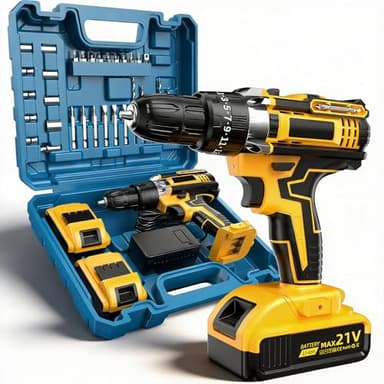 21V Cordless Drill Driver: 3/8" Keyless Chuck, Electric Power Drill Set with 2×Batteries, Drill and Driver Bits, 25+1 Torque for Screwdriving, Drilling into Wood/Plastic/Metal