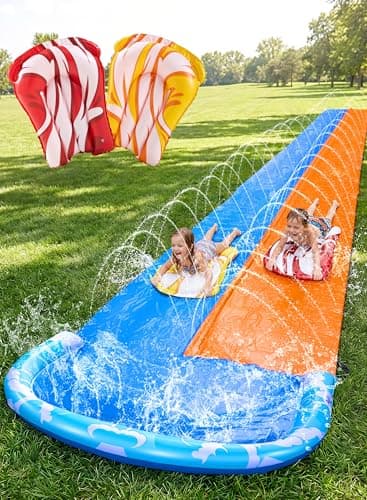 JOYIN 32.5ft Extra Long Water Slide and 2 Inflatable Boards, Heavy Duty Lawn Water Slides Double Waterslide Slip with Sprinkler for Kids Adults Backyard Summer Water Toy Outdoor Fun