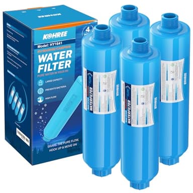 Kohree RV Water Filter, RV Marine Inline KDF Water Filter with NSF & BPA Free Certified, Greatly Reduce Chlorine Heavy Metals Bad Taste Odors and Sediment - 4 Pack