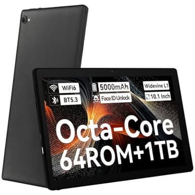 ZOFYWNAS Tablet, Android Tablet 10 inch with HD IPS Touchscreen, 64GB+1TB Expansion, Octa-Core, Face ID, OTG, WiFi 6, Bluetooth5.3, Dual 5MP+8MP Camera, 5000mAh, Widevine L1 (Black)